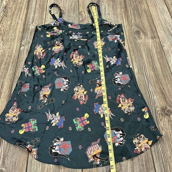 LOONEY Tunes Christmas Nightgown Vintage Medium Slip Chemise Pajamas Green - Picture 8 of 8